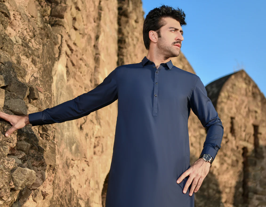 NAVY BLUE BLENDED KAMEEZ SHALWAR | JJKS-US-45152/A23/JJ8786-CL - Image 4