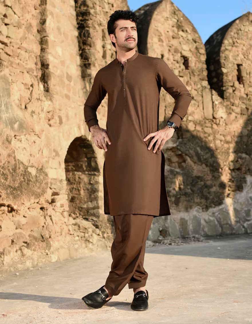 BROWN BLENDED KAMEEZ SHALWAR | JJKS-US-45158/A23/JJ8868-CL - Image 4