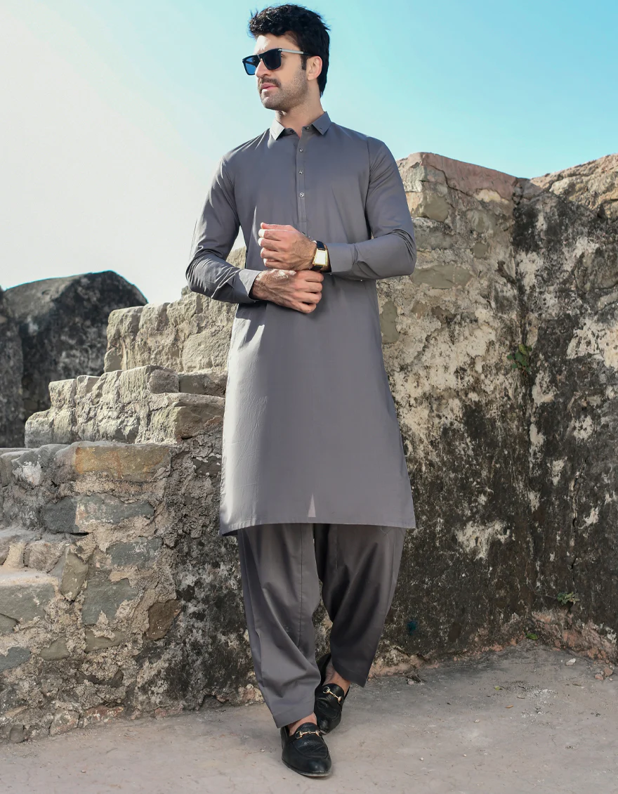 GREY COTTON KAMEEZ SHALWAR | JJKS-US-45163/A23/JJ8795-CL - Image 4