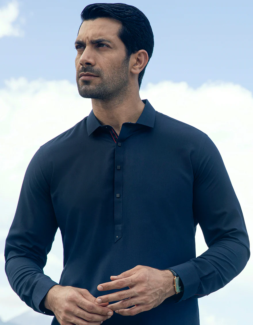 NAVY BLUE BLENDED KAMEEZ SHALWAR | JJKS-US-45245/A23/JJ8799-CL - Image 2