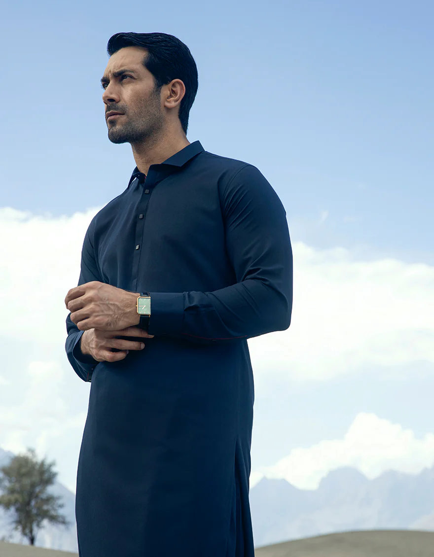 NAVY BLUE BLENDED KAMEEZ SHALWAR | JJKS-US-45245/A23/JJ8799-CL - Image 4