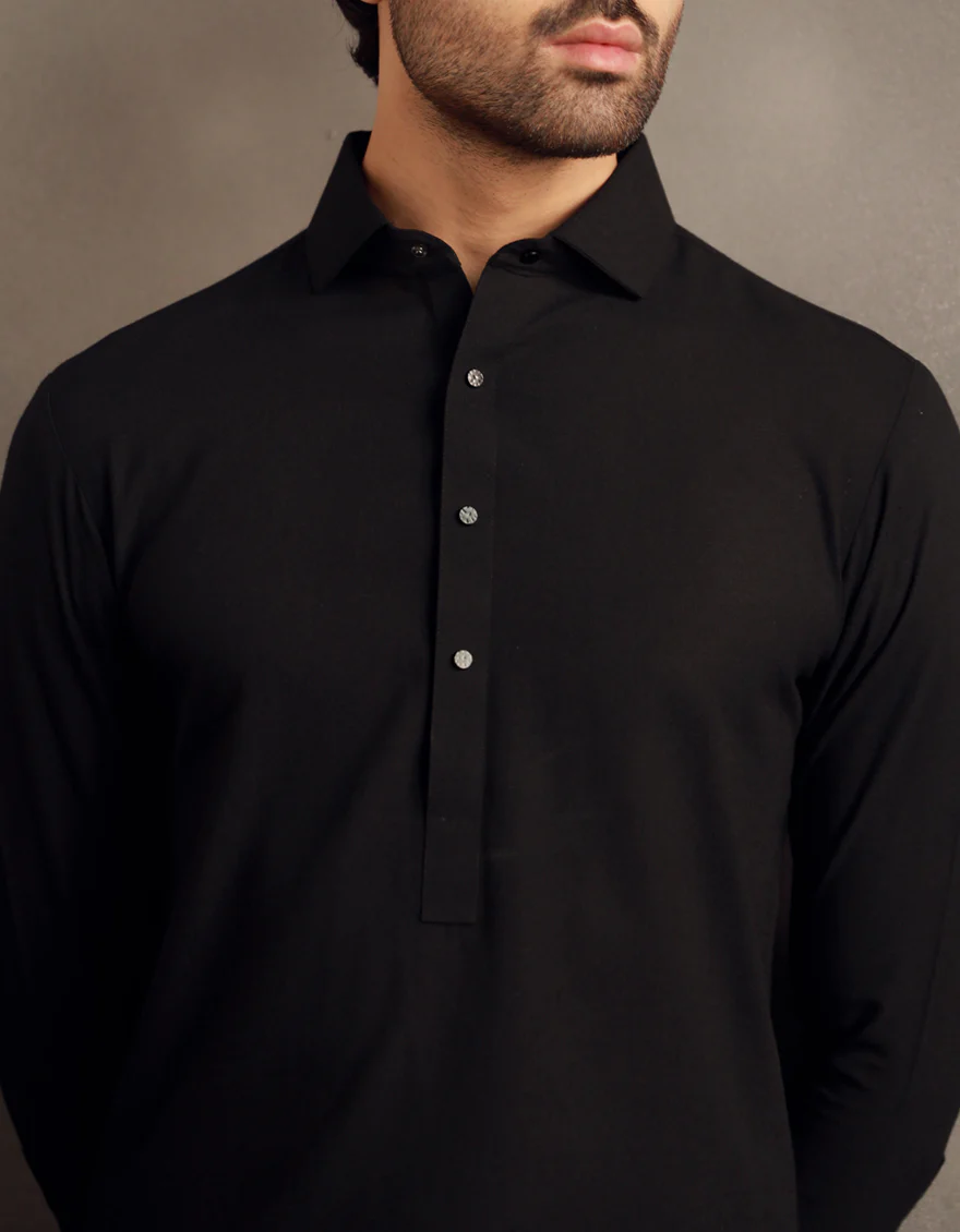 BLACK BLENDED KAMEEZ SHALWAR | JJKS-W-33032/S24/JJ9586-PN - Image 2