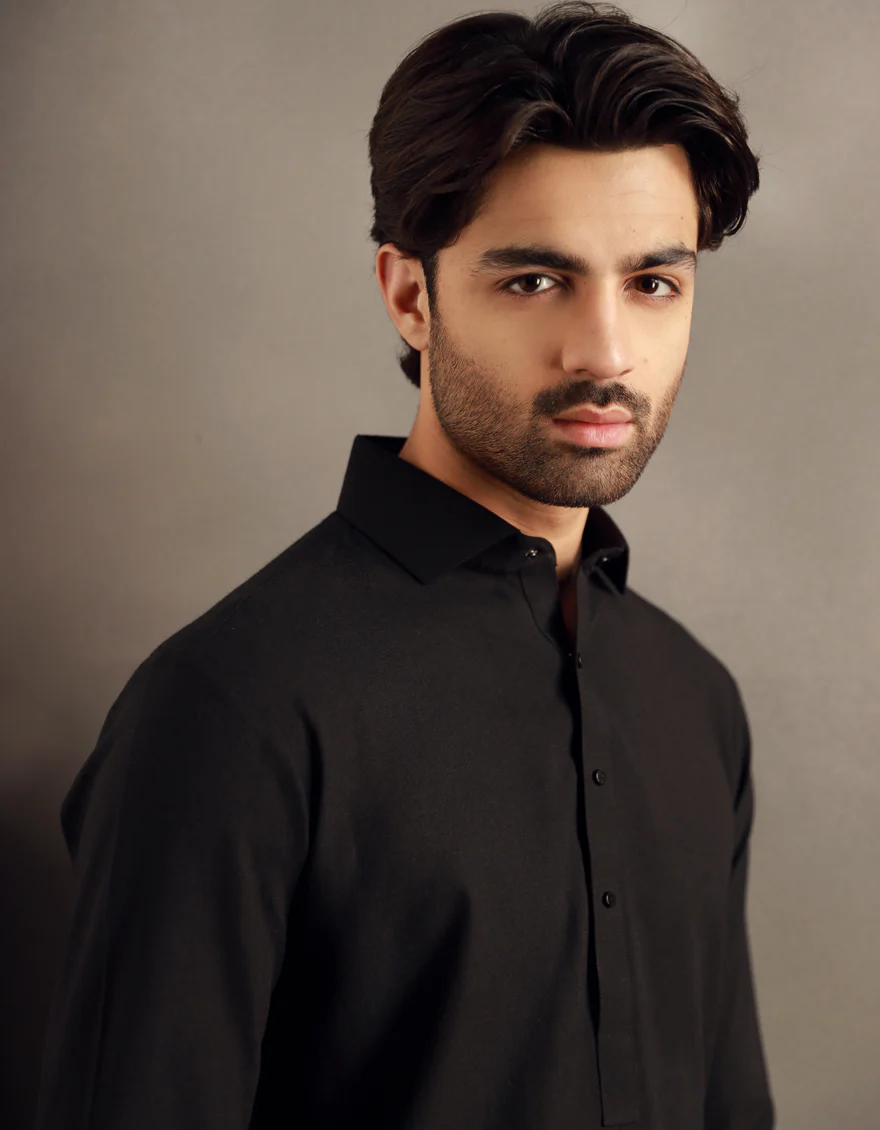 BLACK BLENDED KAMEEZ SHALWAR | JJKS-W-33032/S24/JJ9586-PN - Image 3