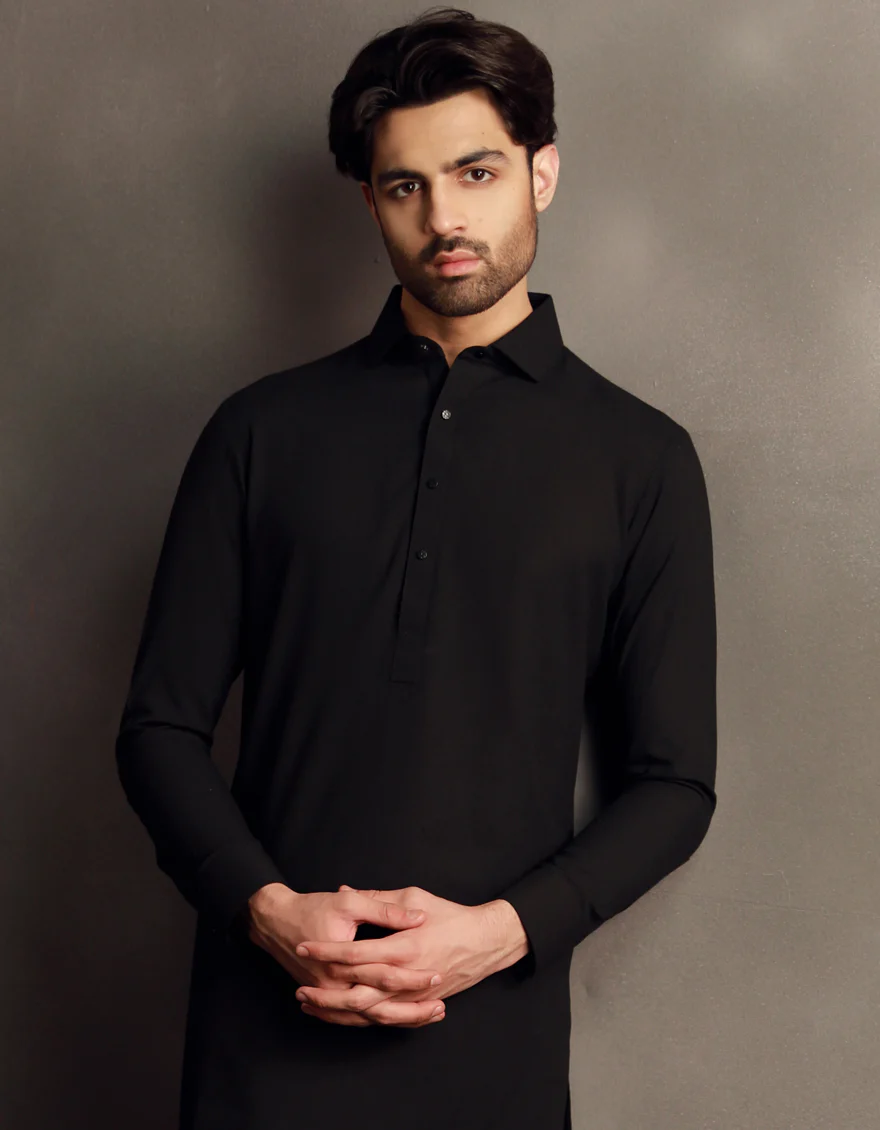BLACK BLENDED KAMEEZ SHALWAR | JJKS-W-33032/S24/JJ9586-PN - Image 4