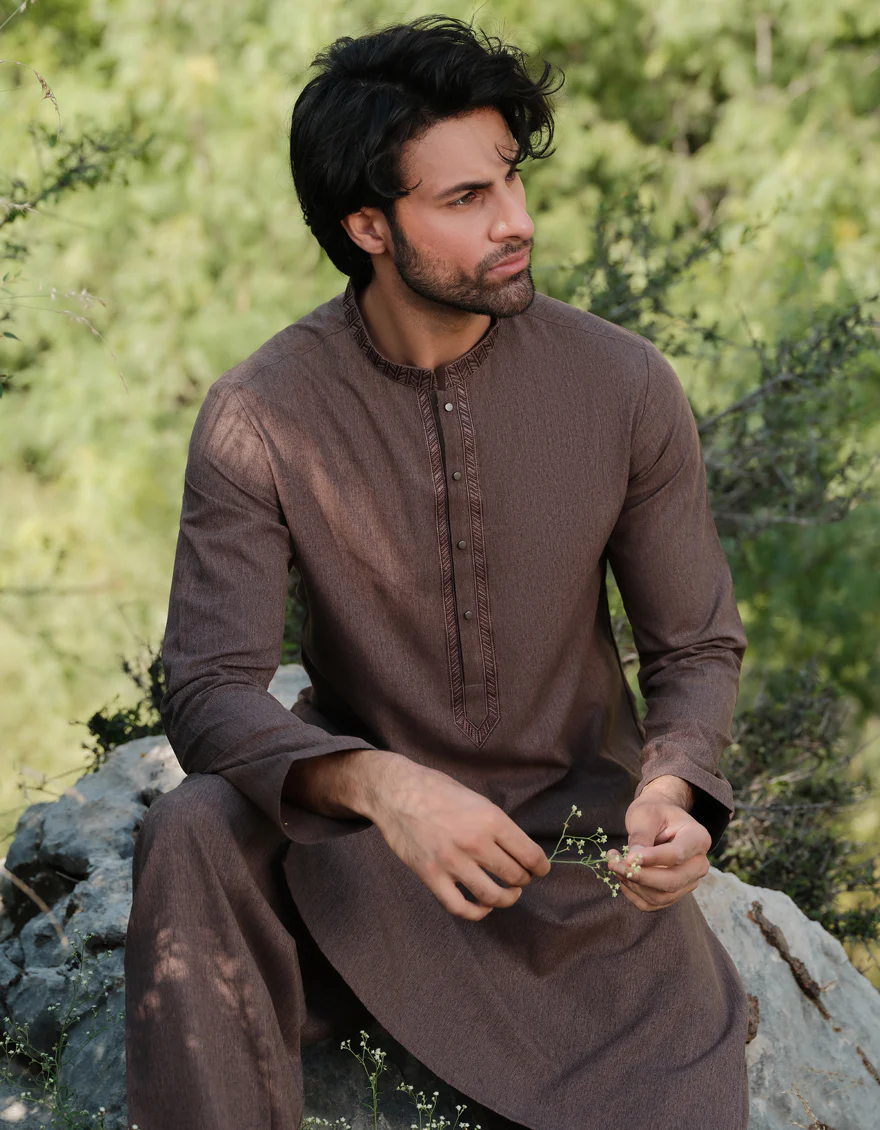 BROWN BLENDED KAMEEZ SHALWAR | JJKS-W-33046/S24/JJ9627-SF - Image 3