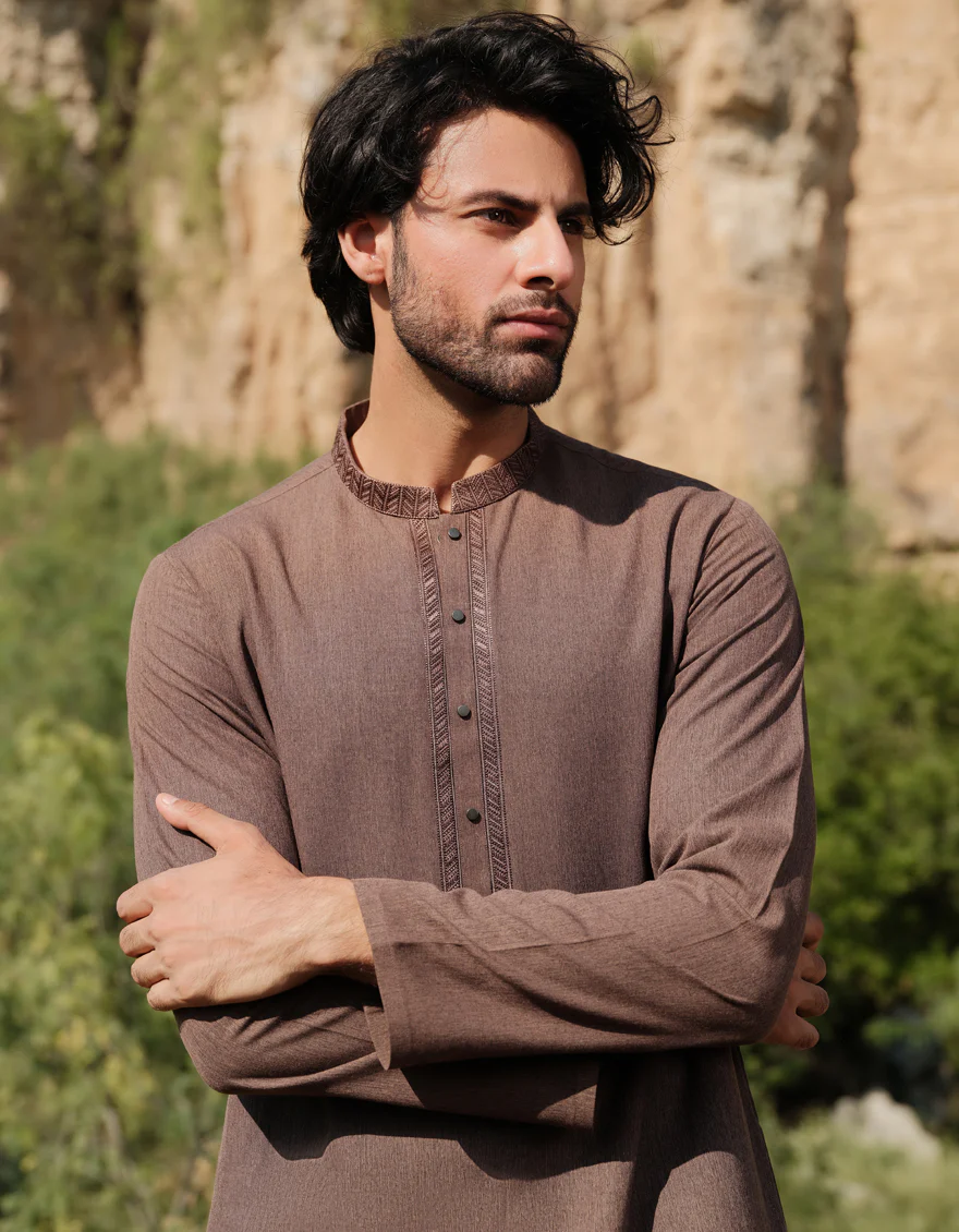 BROWN BLENDED KAMEEZ SHALWAR | JJKS-W-33046/S24/JJ9627-SF - Image 4