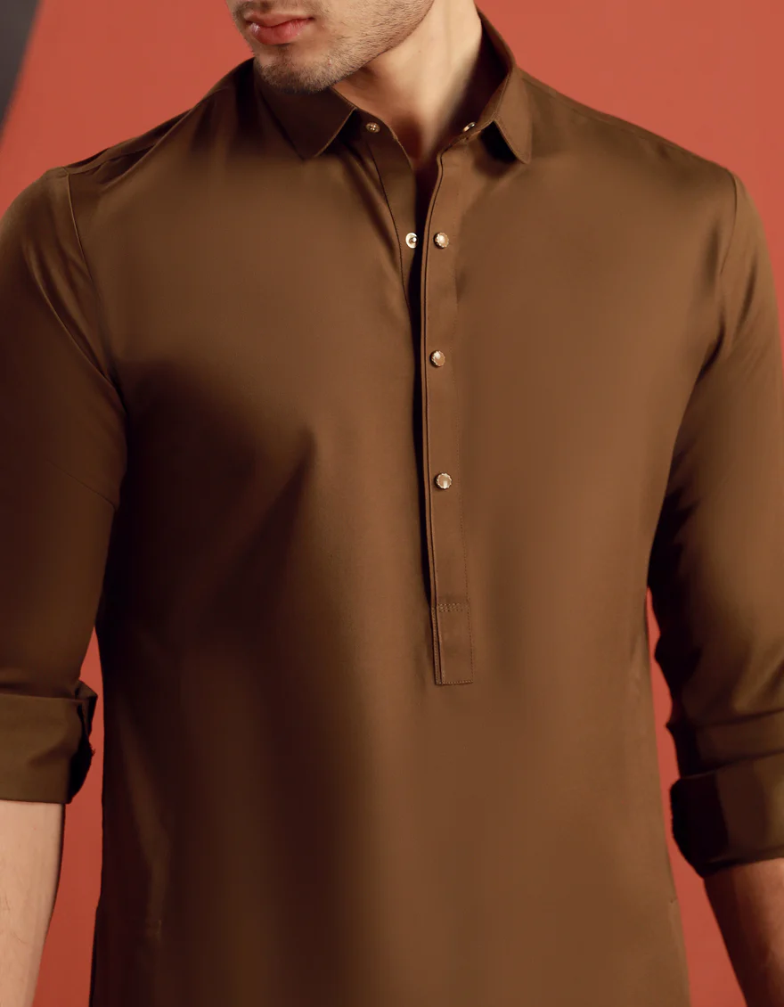 CAMEL BROWN BLENDED KAMEEZ SHALWAR | JJKS-W-34842/S24/JJ9579-CL - Image 2