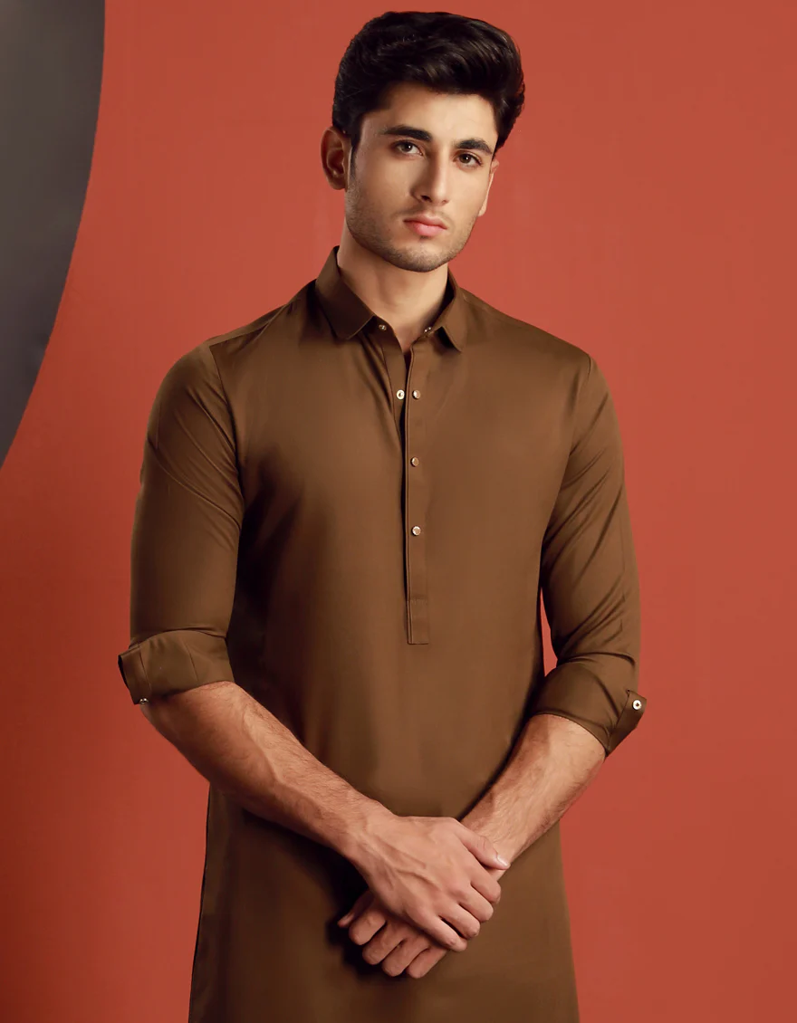 CAMEL BROWN BLENDED KAMEEZ SHALWAR | JJKS-W-34842/S24/JJ9579-CL - Image 3