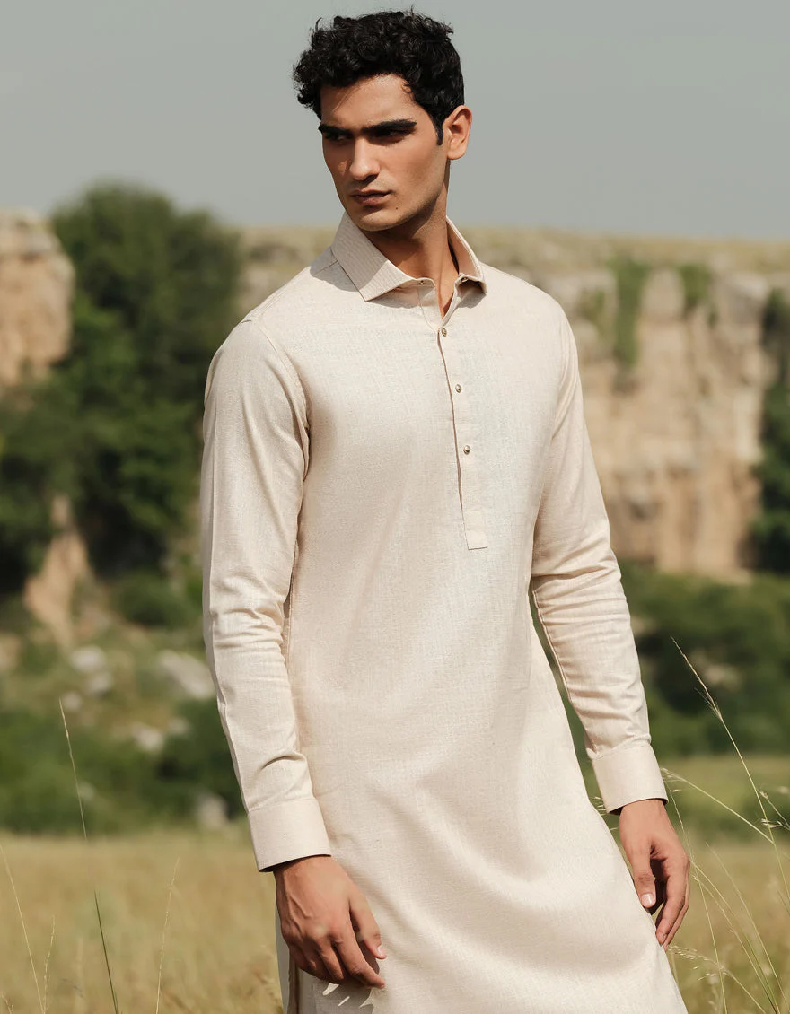 BEIGE COTTON KAMEEZ SHALWAR | JJKS-W-47363/S24/JJ9 - Image 3