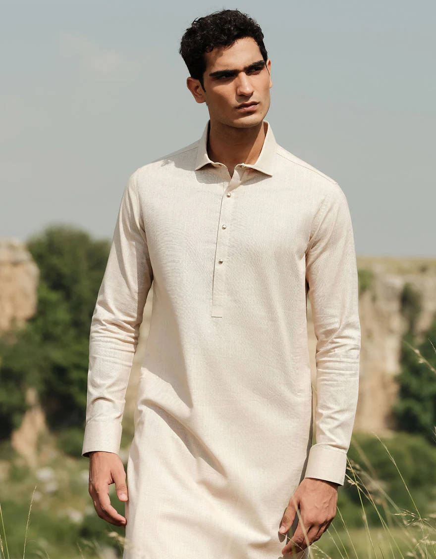 BEIGE COTTON KAMEEZ SHALWAR | JJKS-W-47363/S24/JJ9 - Image 4