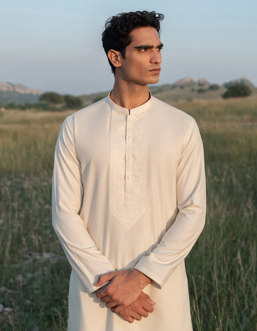 CREAM BLENDED KAMEEZ SHALWAR | JJKS-W-50017/S24/JJ9580-FL - Image 2