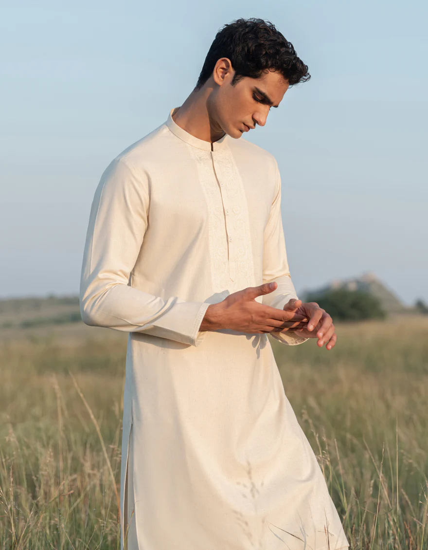 CREAM BLENDED KAMEEZ SHALWAR | JJKS-W-50017/S24/JJ9580-FL - Image 3