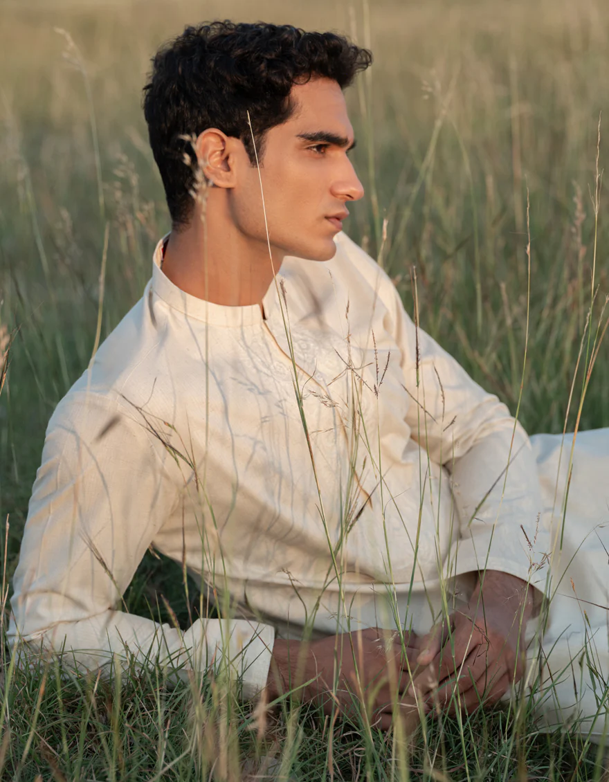 CREAM BLENDED KAMEEZ SHALWAR | JJKS-W-50017/S24/JJ9580-FL - Image 4