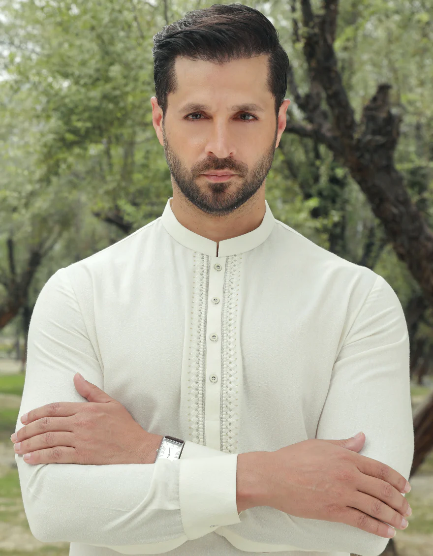 OFF WHITE BLENDED KAMEEZ SHALWAR | JJKS-W-US-37787/S23/JJ8712-FL - Image 3