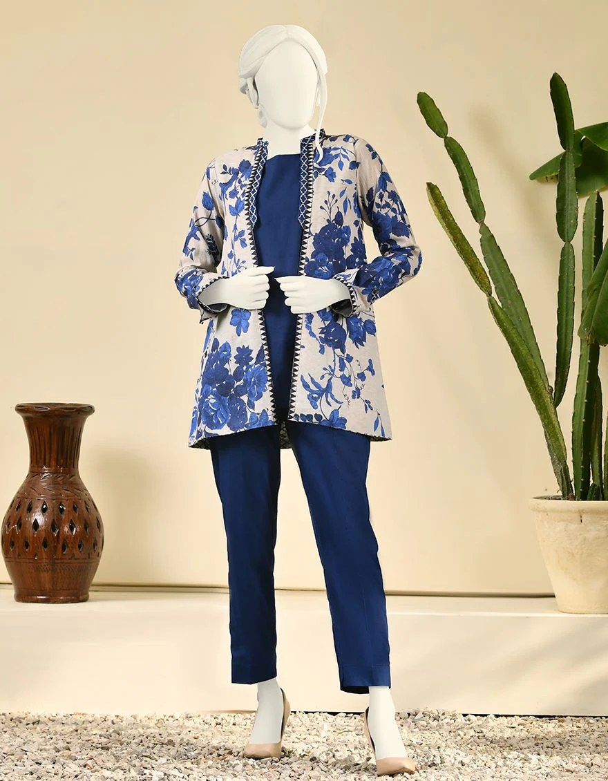 BLUE KHADDAR TOP COAT | JJLJ-W-JJKT-US-21-002 FB/BLUE RAYS
