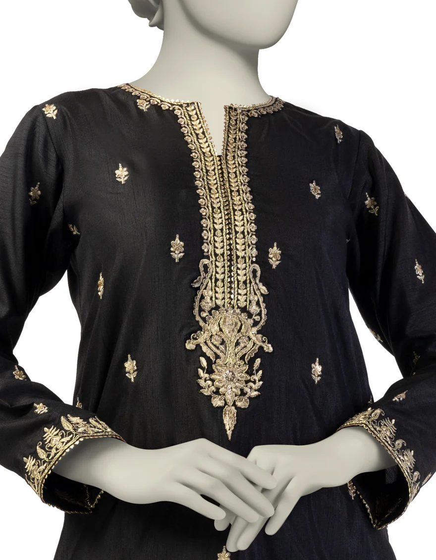 BLACK RAW SILK KURTI | JJLK-S-JFS-25-203 FB/ELFESYA-3 - Image 2