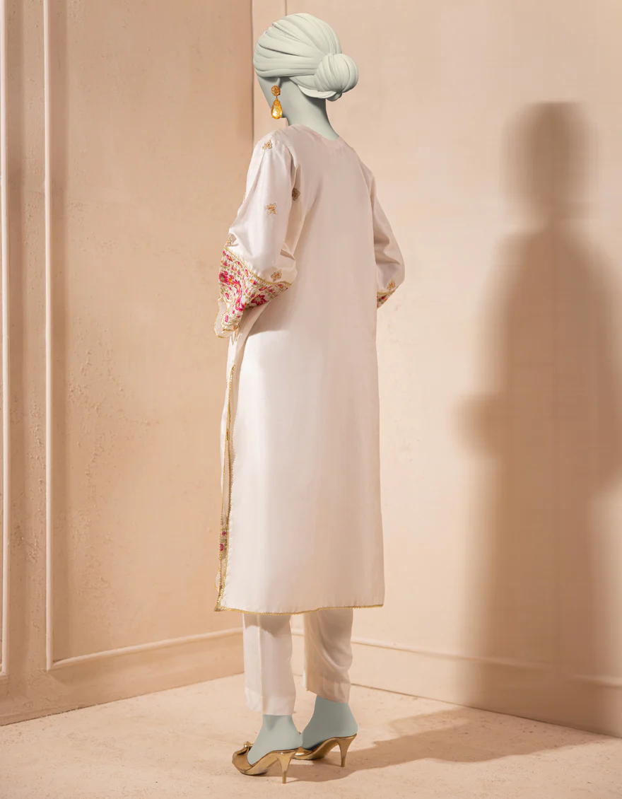 WHITE RAW SILK KURTI | JJLK-S-JFS-25-213 FB/ELFESYA-03 - Image 2