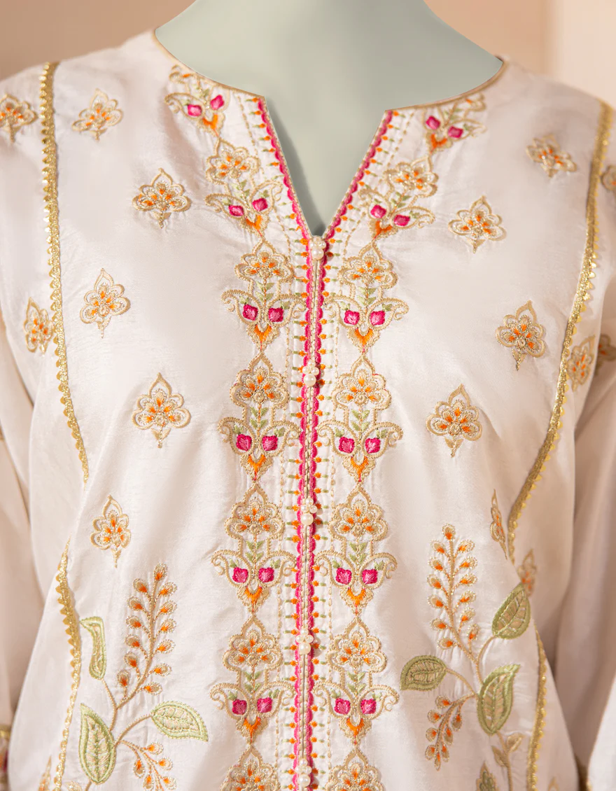 WHITE RAW SILK KURTI | JJLK-S-JFS-25-213 FB/ELFESYA-03 - Image 3