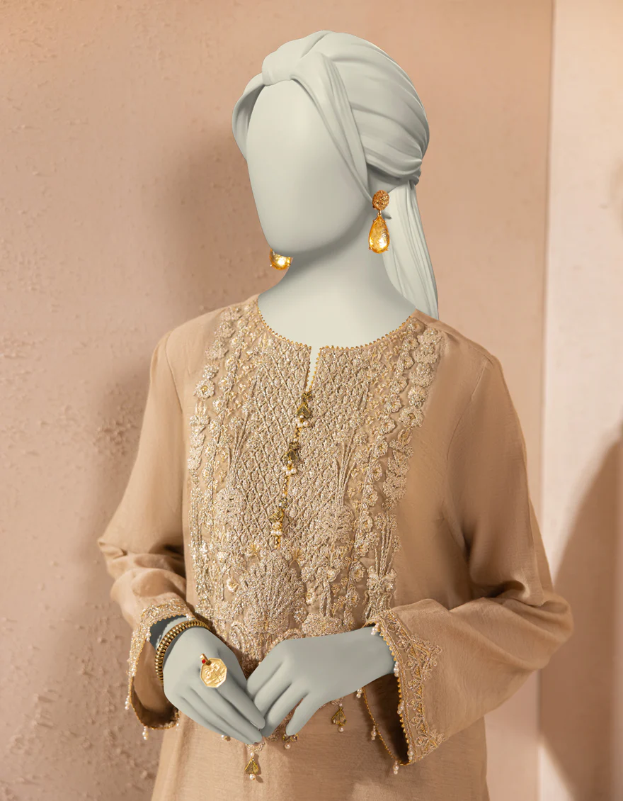 BEIGE ORGANZA KURTI | JJLK-S-JFS-25-214 FB - Image 3