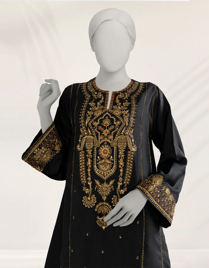 BLACK RAW SILK KURTI | JJLK-S-JFS-25-233 FB/ELFESYA-02 - Image 2