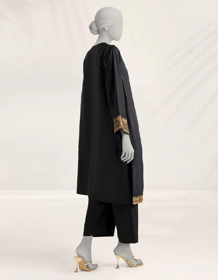 BLACK RAW SILK KURTI | JJLK-S-JFS-25-233 FB/ELFESYA-02 - Image 3