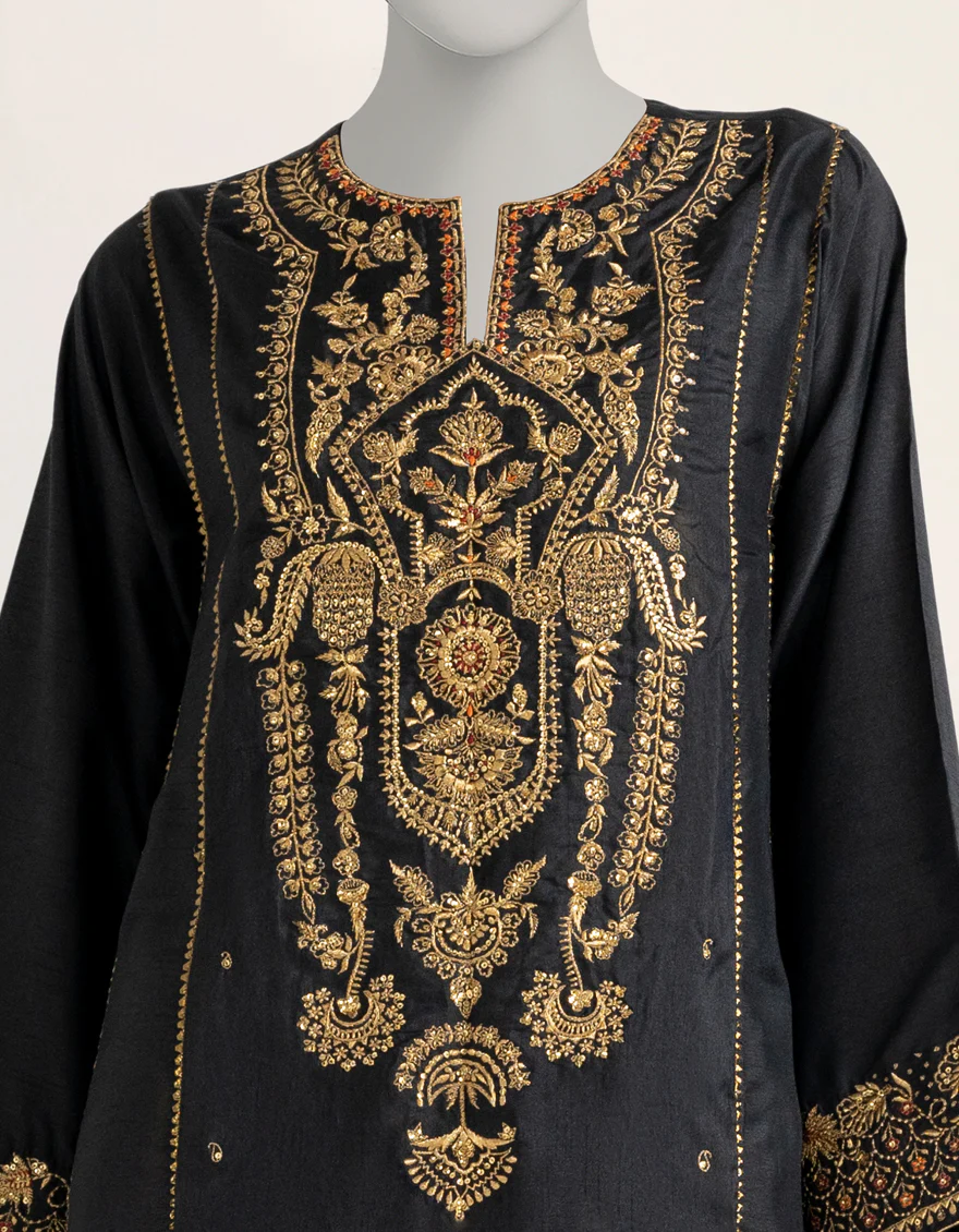 BLACK RAW SILK KURTI | JJLK-S-JFS-25-233 FB/ELFESYA-02 - Image 4