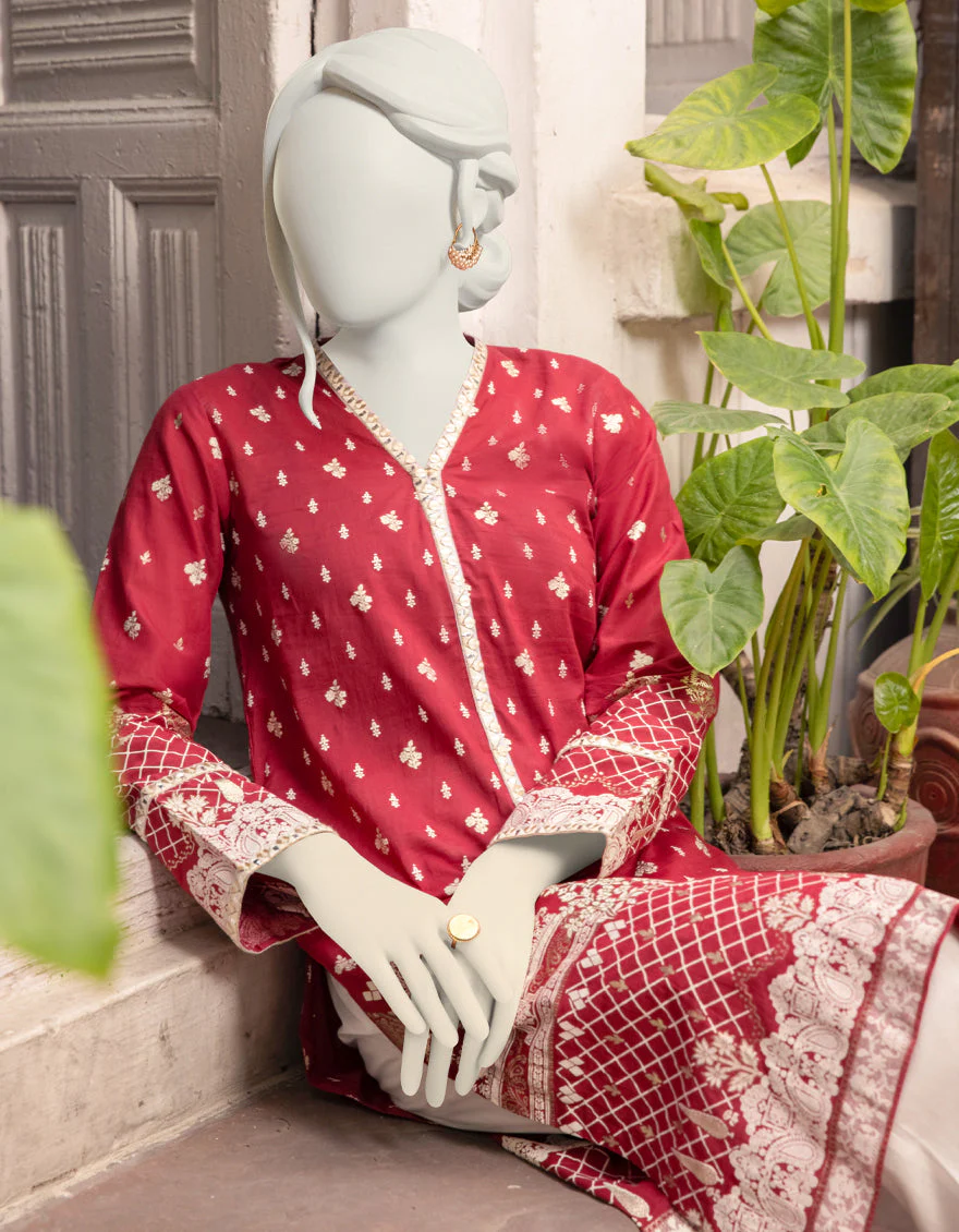 RED LAWN KURTI | JJLK-S-JPWK-US-22-754 FB/TEHZEEB - Image 3