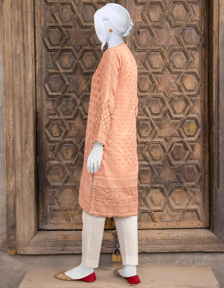 PEACH JACQUARD KURTI | JJLK-S-JPWK-US-22-764 FB/RED - Image 2