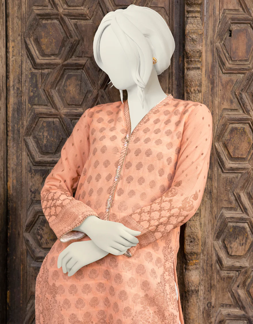 PEACH JACQUARD KURTI | JJLK-S-JPWK-US-22-764 FB/RED - Image 3
