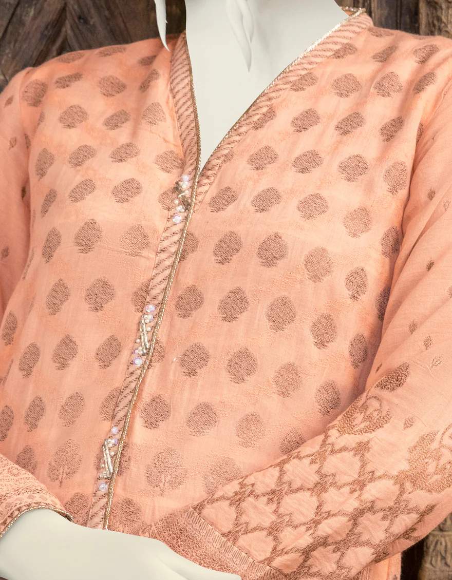 PEACH JACQUARD KURTI | JJLK-S-JPWK-US-22-764 FB/RED - Image 4