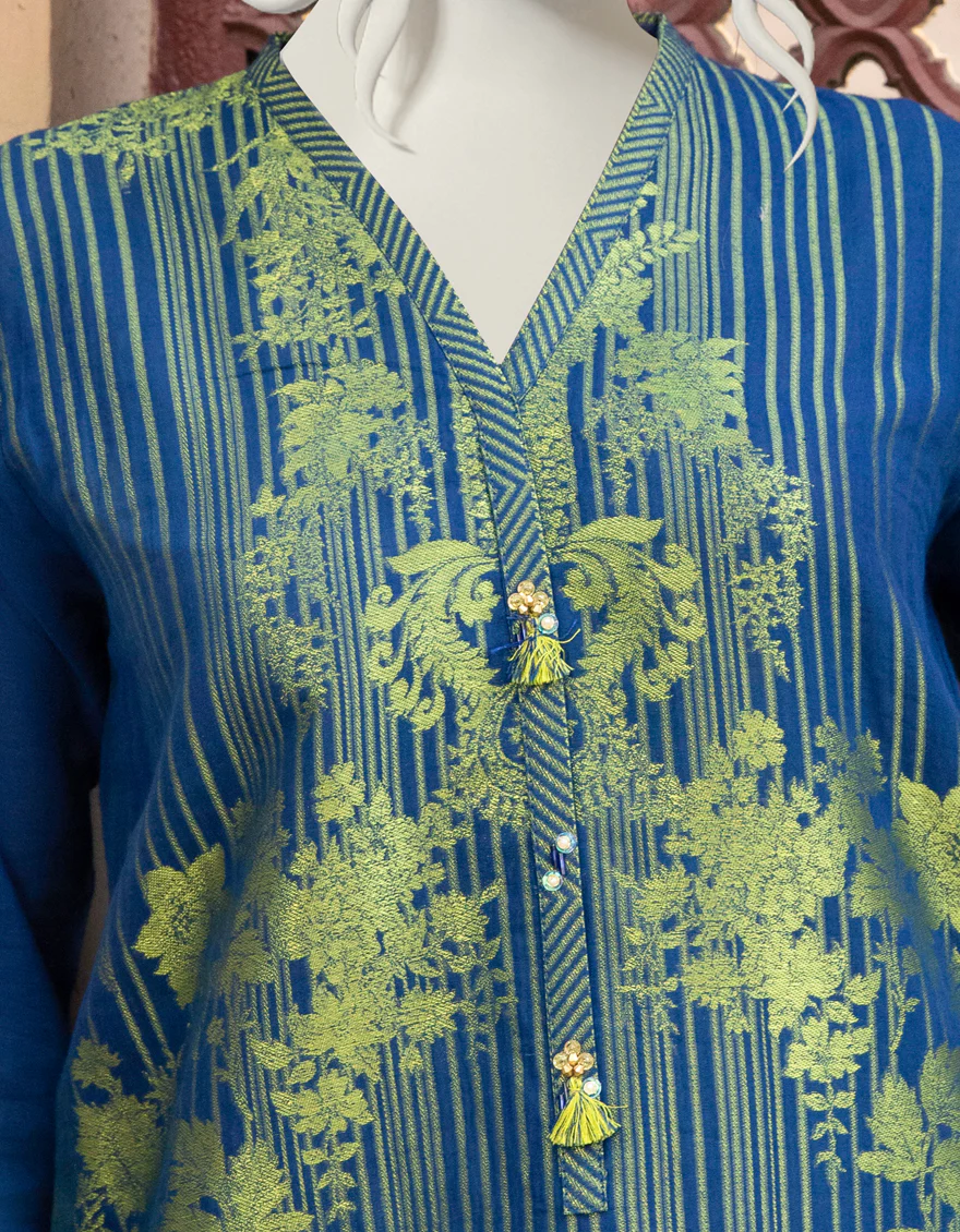 BLUE JACQUARD KURTI | JJLK-S-JPWK-US-22-765 FB/MX-3955 - Image 3