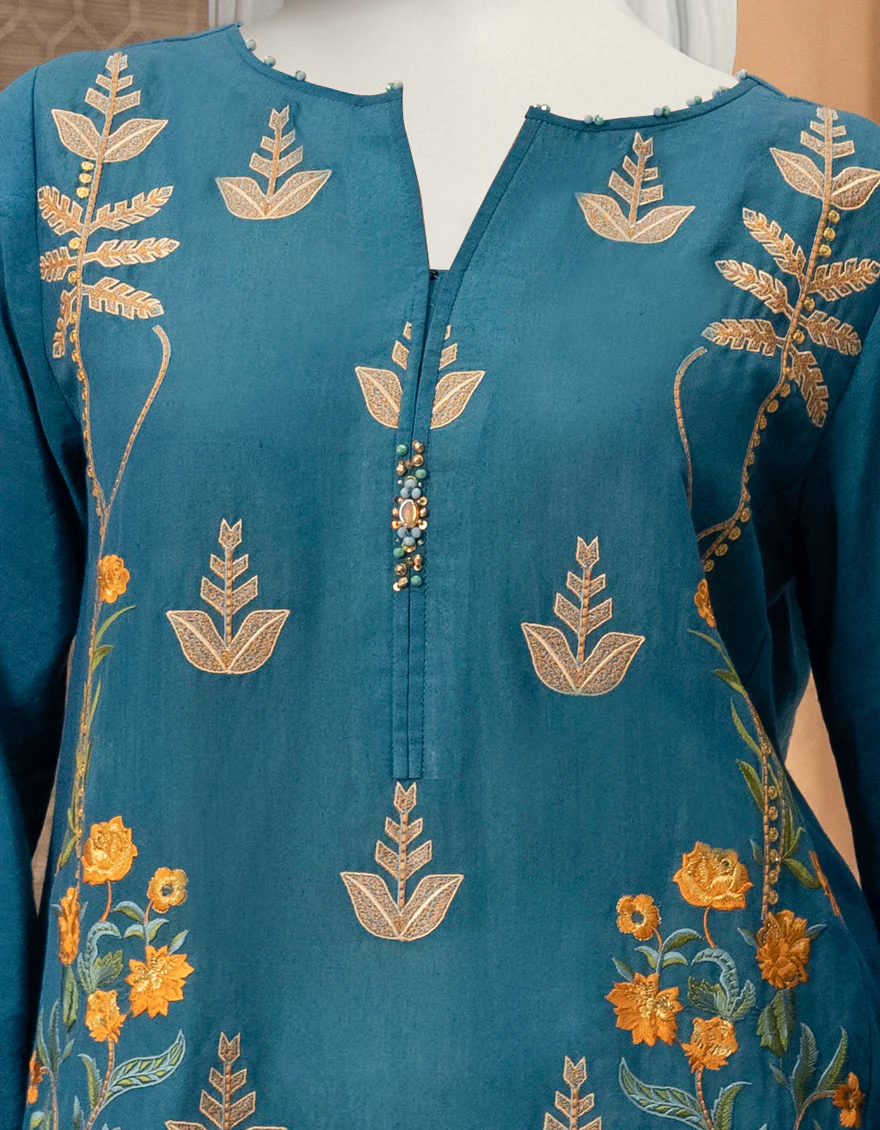 TEAL SILK KURTI | JJLK-S-JPWK-US-22-773 FB/FF-060 - Image 2