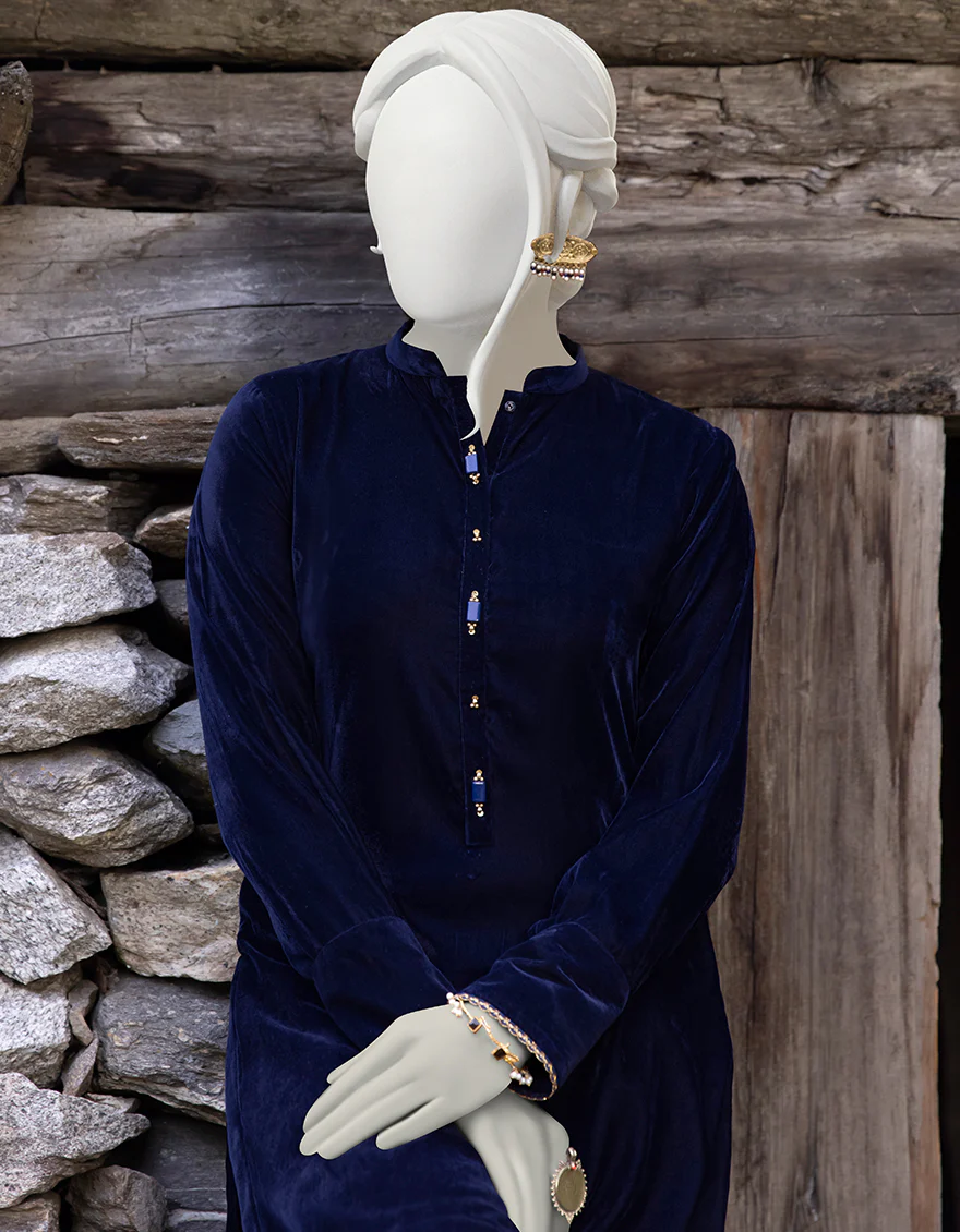 NAVY BLUE VELVET KURTI | JJLK-S-JPWK-US-22-865 FB/FF-328 - Image 2
