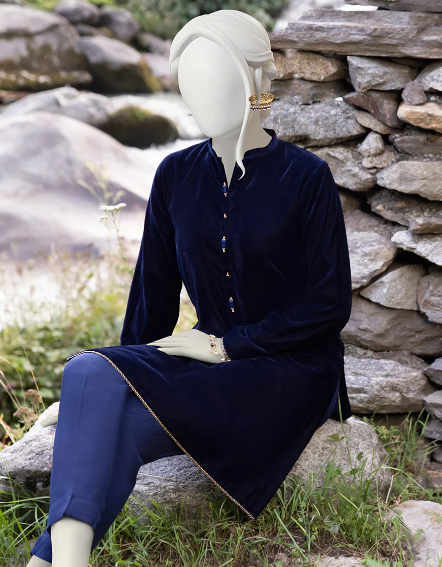 NAVY BLUE VELVET KURTI | JJLK-S-JPWK-US-22-865 FB/FF-328 - Image 3