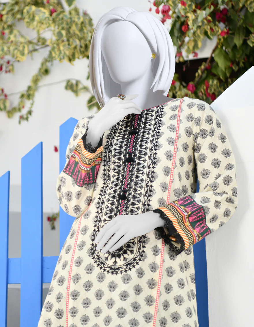 OFF WHITE LAWN KURTI | JJLK-S-JPWK-US-23-885 FB/OYSTER - Image 3