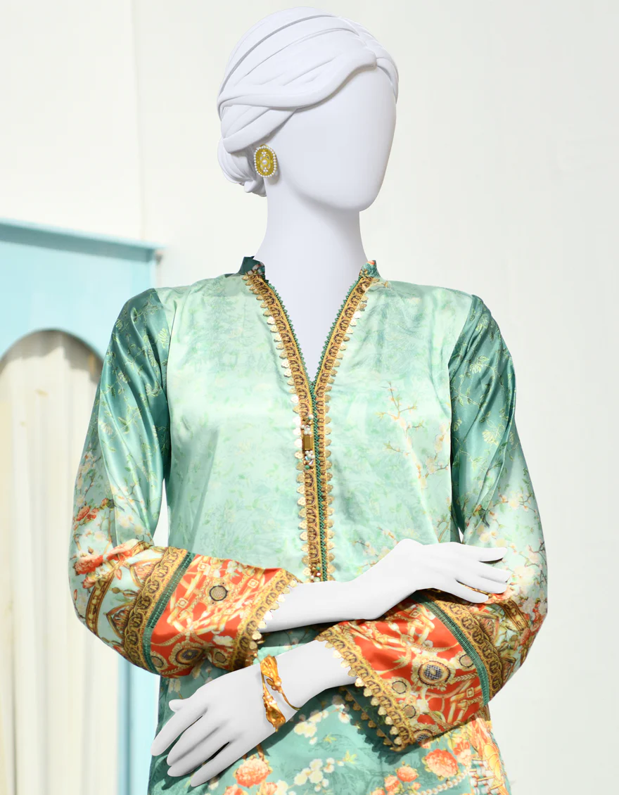 GREEN SILK KURTI | JJLK-S-JPWK-US-23-891 FB/AQUA - Image 3
