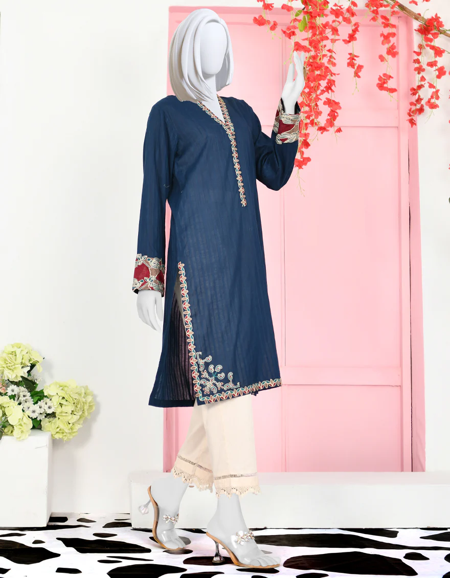 NAVY BLUE COTTON KURTI | JJLK-S-JPWK-US-23-913 FB/DOBBY - Image 2
