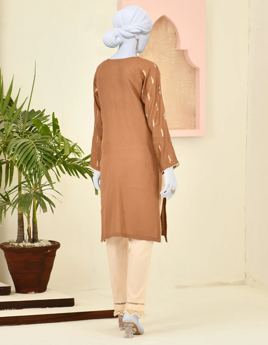 LIGHT BROWN COTTON KURTI | JJLK-S-JPWK-US-23-919 FB/TUSAR SILK - Image 2