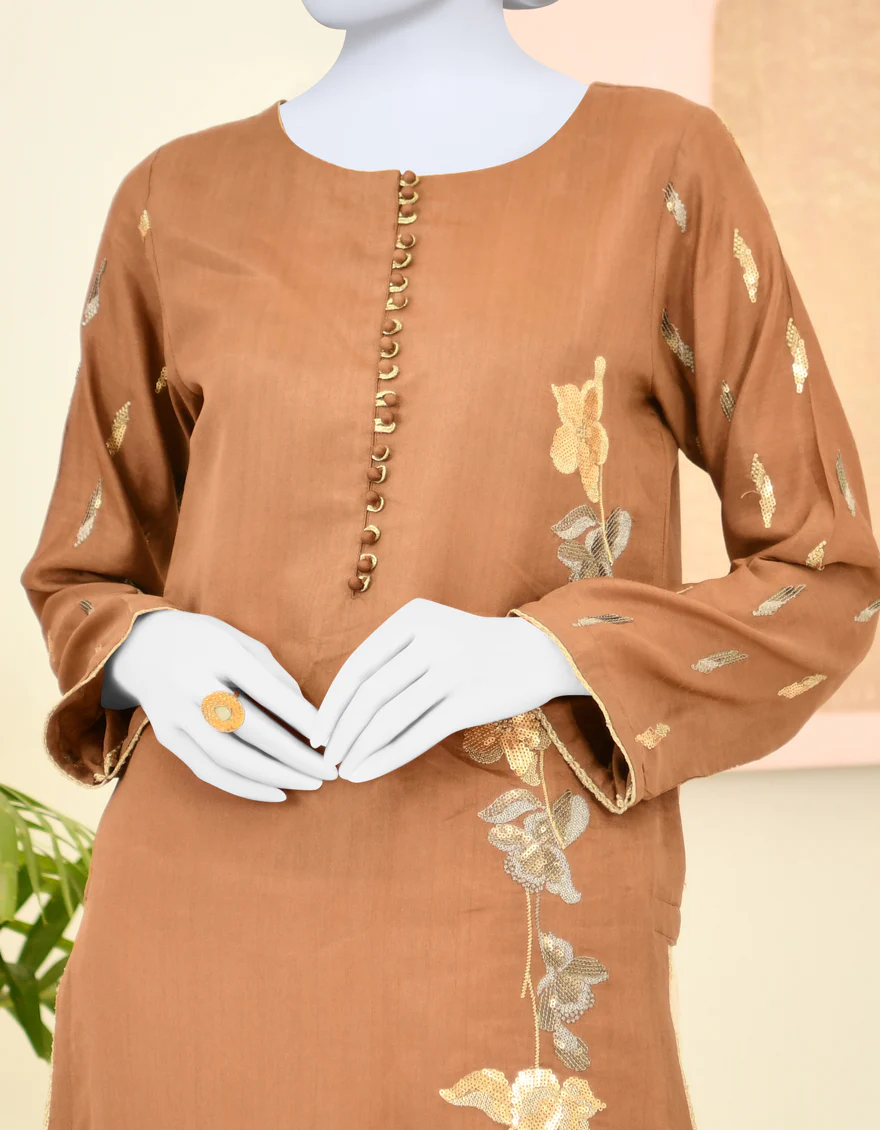 LIGHT BROWN COTTON KURTI | JJLK-S-JPWK-US-23-919 FB/TUSAR SILK - Image 3