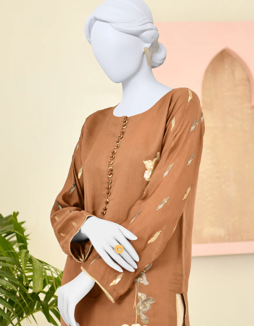 LIGHT BROWN COTTON KURTI | JJLK-S-JPWK-US-23-919 FB/TUSAR SILK - Image 4