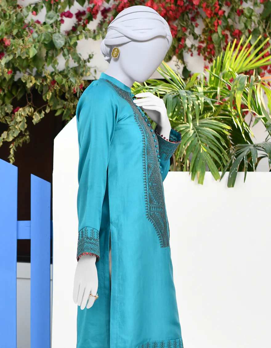 TEAL RAW SILK KURTI | JJLK-S-JPWK-US-23-920 FB/JAR-020 - Image 3