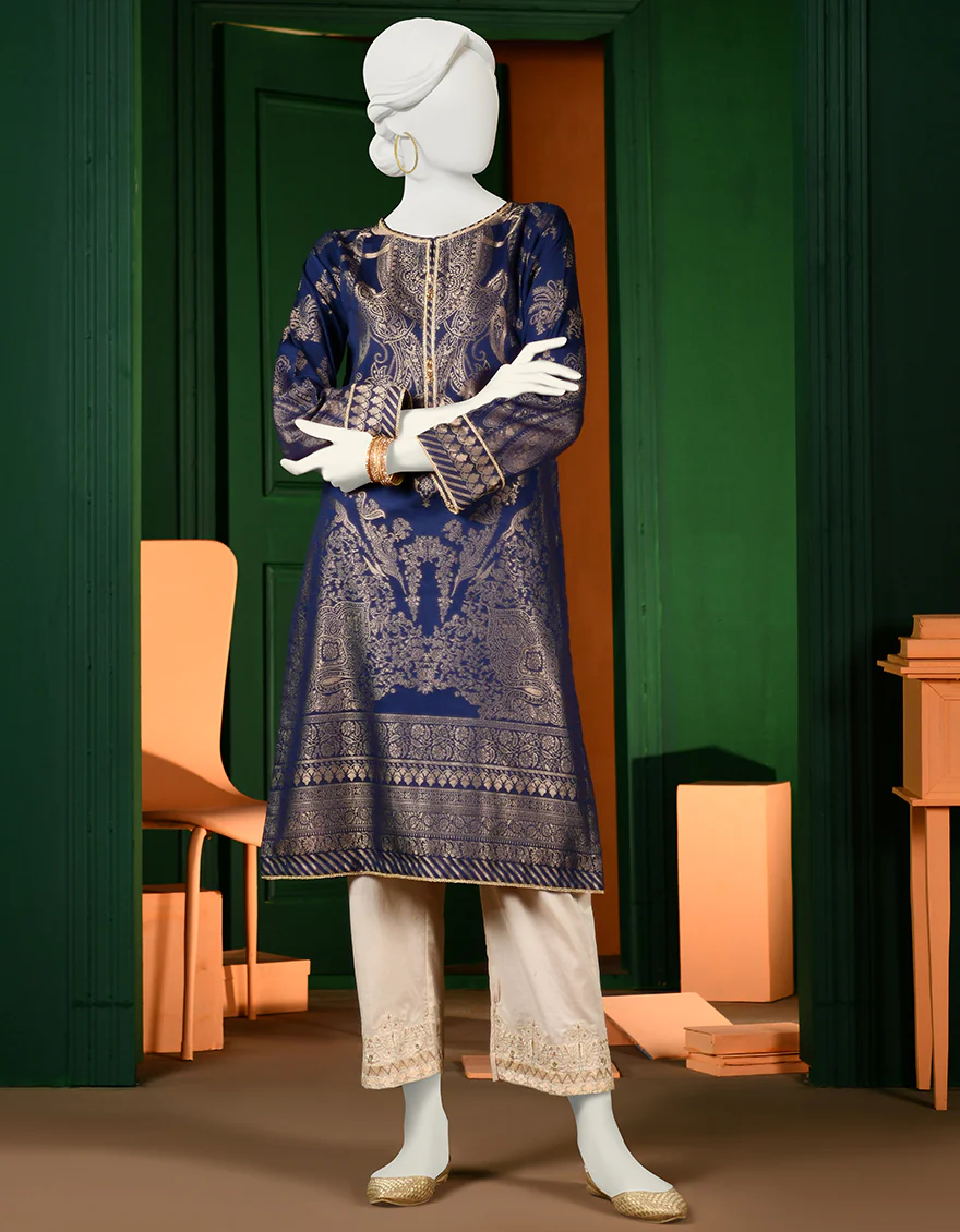 BLUE JACQUARD KURTI | JJLK-S-JPWK-US-23-958 FB/PLUM