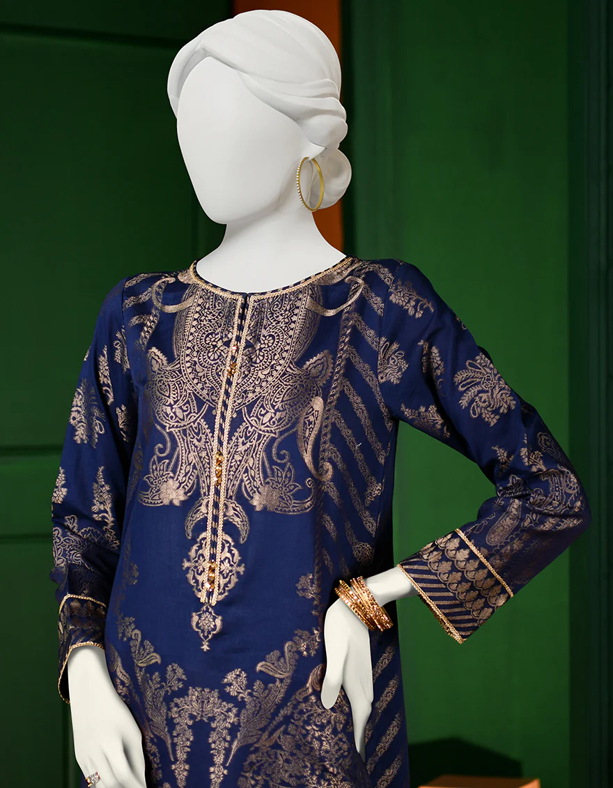 BLUE JACQUARD KURTI | JJLK-S-JPWK-US-23-958 FB/PLUM - Image 2