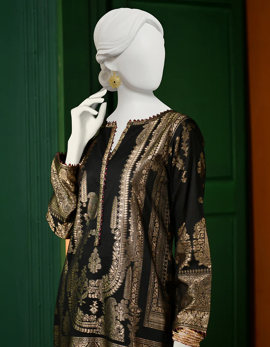 BLACK JACQUARD KURTI | JJLK-S-JPWK-US-23-960 FB/RAISIN - Image 2