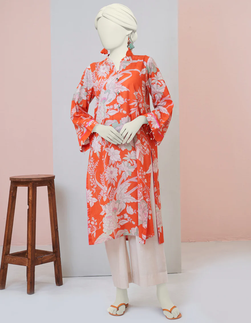 ORANGE LAWN KURTI | JJLK-S-JPWS-US-23-3001 FB/BOLD FLORAL-1