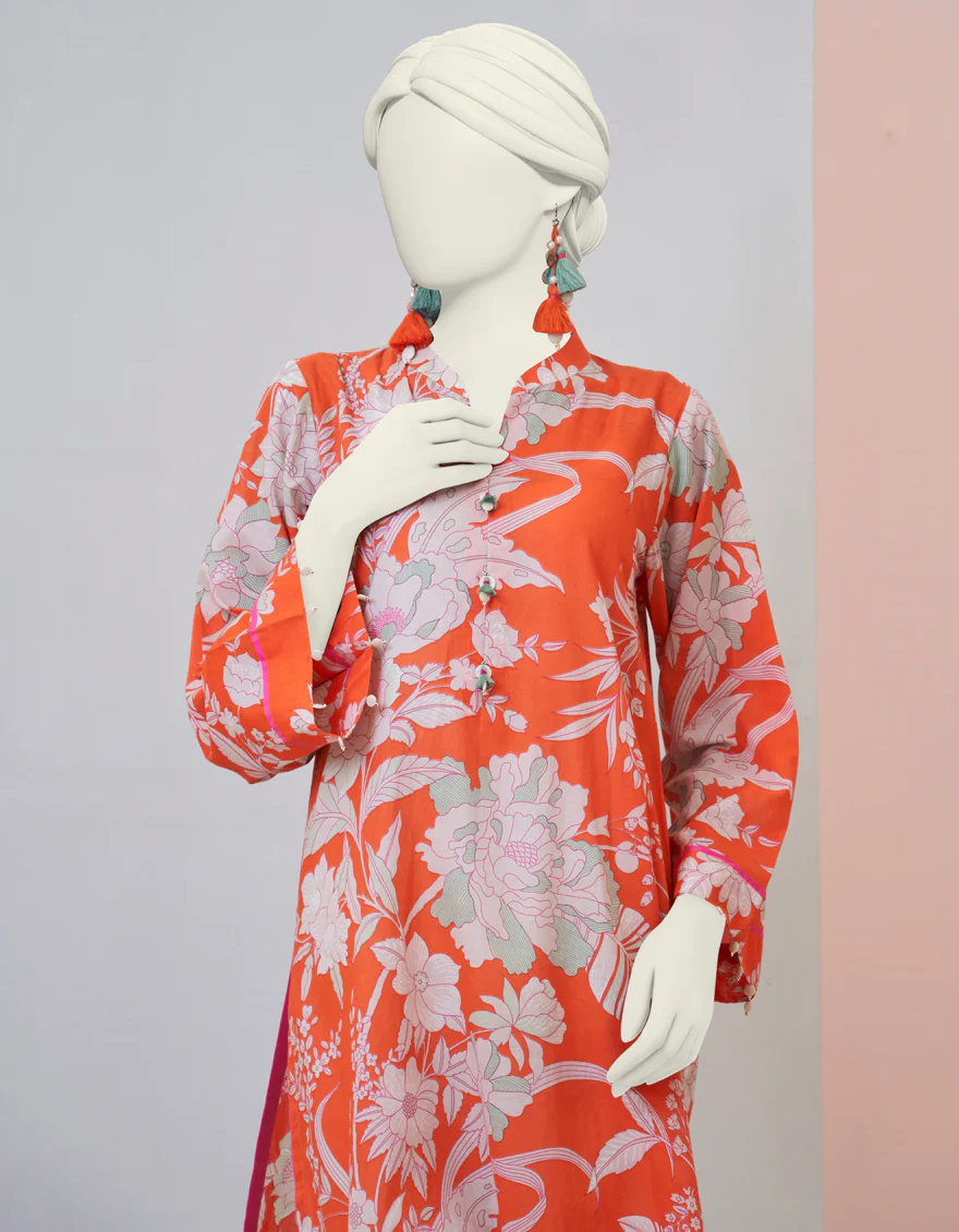 ORANGE LAWN KURTI | JJLK-S-JPWS-US-23-3001 FB/BOLD FLORAL-1 - Image 3