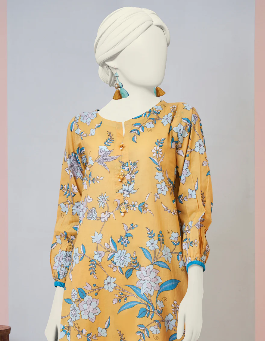 YELLOW LAWN KURTI | JJLK-S-JPWS-US-23-3003 FB/BOLD FLORAL-3 - Image 3