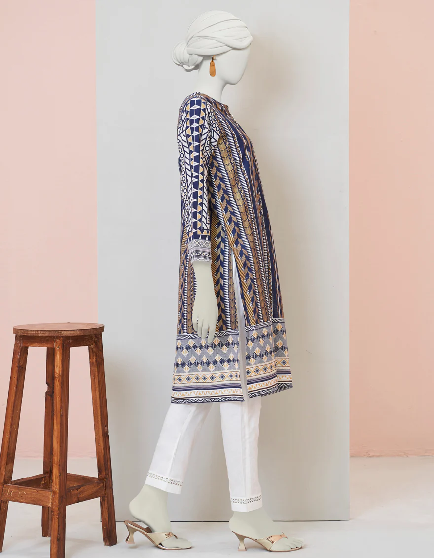 BLUE KHADDAR KURTI | JJLK-S-JPWS-US-23-3011 FB/GOLD LINES-3 - Image 2