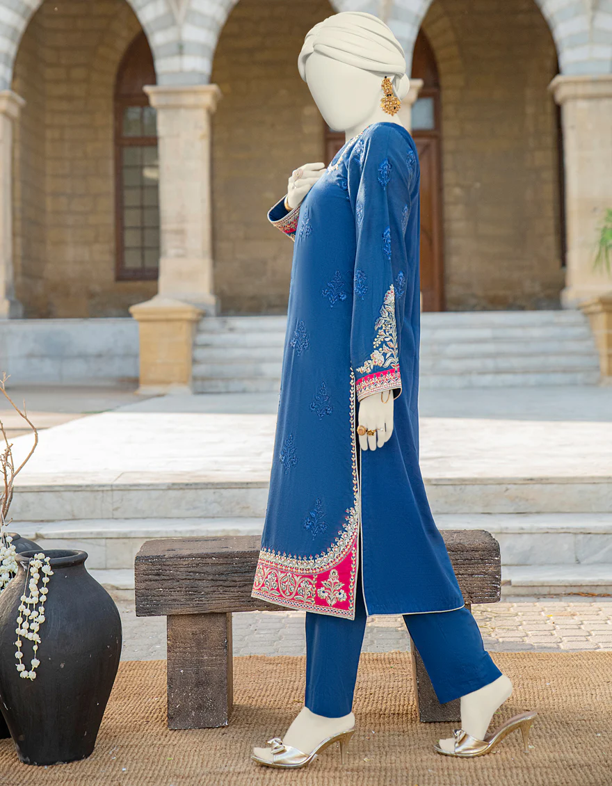 BLUE SILK KURTI | JJLK-S-JSS-24-424 FB/ELFESYA-05 - Image 2