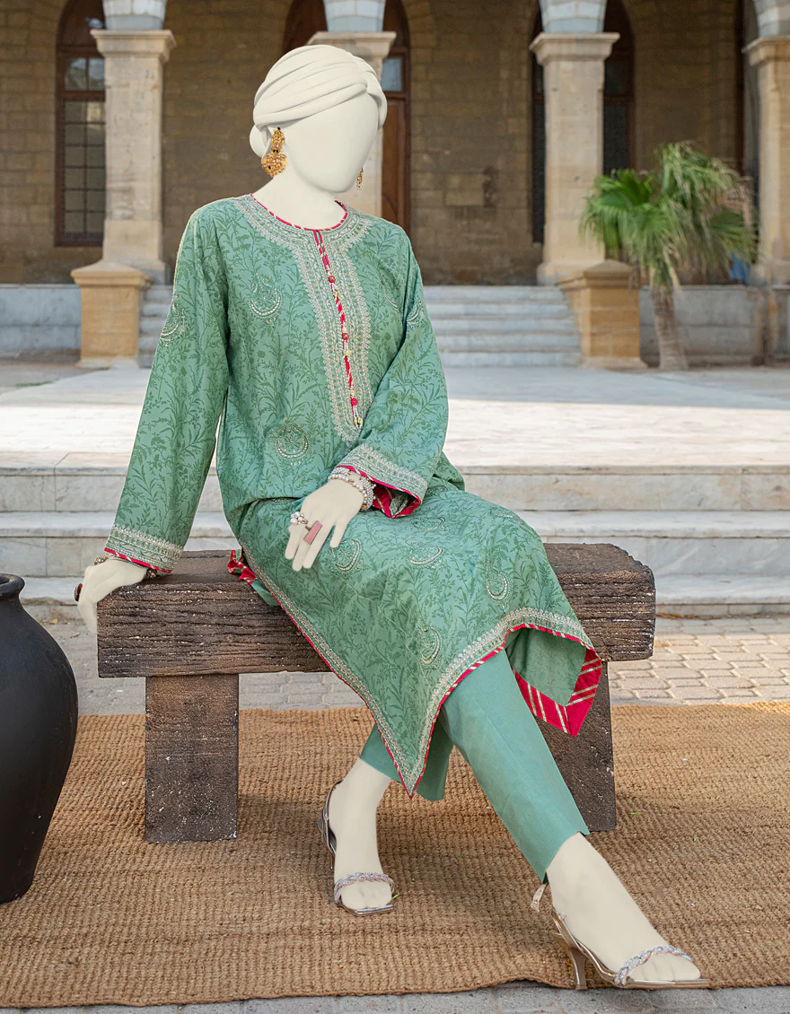 GREEN SILK KURTI | JJLK-S-JSS-24-425 FB/ELFESYA-6 - Image 2